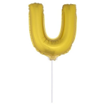en opblaas letter ballon U op stokje 41 cm - Goud