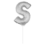 Zilveren opblaas letter ballon S op stokje 41 cm - Silver
