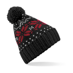 Beechfield Gebreide Nordic wintermuts in het/rood met pompom voor volwassenen - Damesmutsen / herenmutsen - 100% Polyacryl - Zwart