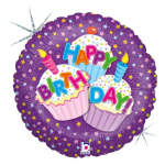 Folie cadeau sturen helium gevulde ballon Gefeliciteerd/Happy Birthday cup cakes 46 cm - Folieballon verjaardag versturen/verzenden