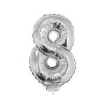 Zilveren opblaas cijfer ballon 8 op stokje 41 cm - Silver