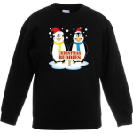 Bellatio Decorations e kersttrui met 2 pinguin vriendjes voor jongens en meisjes - Kerstruien kind - Zwart