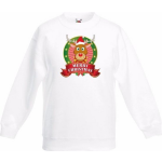 Bellatio Decorations Kerst sweater / Kersttrui voor kinderen met rendier Rudolf print jongens / meisjes sweater - Wit