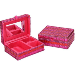 sieradenkistje met glitters 8 x 10 cm - Juwelenkistje/sieradendoosje met spiegel - Roze