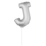 Zilveren opblaas letter ballon J op stokje 41 cm - Silver