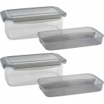 Set van 2x Lunchbox met (bestek) bakje - Antraciet - 1,9L - 24 x 15,2 x 8,8 cm - Voedselbewaar trommel/broodtrommel - Grijs