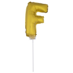 en opblaas letter ballon F op stokje 41 cm - Goud
