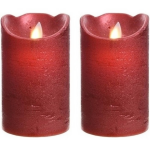 2x LED kaarsen/stompkaarsen kerst 12 cm flakkerend - Kerst diner tafeldecoratie - Home deco kaarsen - Rood