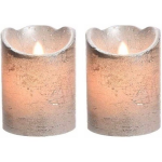 2x LED kaarsen/stompkaarsen zilver 10 cm flakkerend - Silver