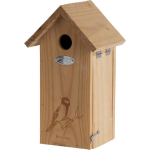 Houten vogelhuisje/nesthuisje koolmees met silhouet 30 cm met kijkluik - Vurenhouten vogelhuisjes tuindecoraties - Bruin