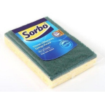Sorbo schuurspons / schoonmaakspons met groene schuurvlak 13 x 9 x 2,5 cm - viscose - afwasaccessoires / schoonmaakartikelen