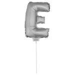 Zilveren opblaas letter ballon E op stokje 41 cm - Silver