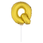 en opblaas letter ballon Q op stokje 41 cm - Goud