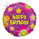 Folie cadeau sturen helium gevulde ballon Gefeliciteerd/Happy Birthday bloemen 46 cm - Folieballon verjaardag versturen/verzenden