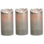 3x LED kaars/stompkaars zilver 15 cm flakkerend - Kerst diner tafeldecoratie - Home deco kaarsen 3 stuks - Silver