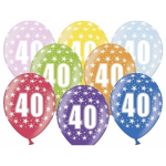 6x Ballonnen 40 jaar met sterretjes versiering - Leeftijd verjaardag feestartikelen 40 jarige