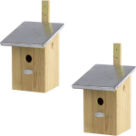 Best For Birds 2x Houten vogelhuisjes/nesthuisjes 33 cm met zinken dak - Vurenhouten spiegel vogelhuisjes tuindecoraties - Vogelnestje voor kleine tuinvogeltjes - Bruin
