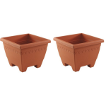 Hega Hogar Set van 2x stuks terracotta vierkante plantenpotten/bloempotten Lima 30 cm kunststof - Bloempotten/plantenpotten voor binnen/buiten - Bruin