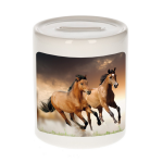 Bellatio Decorations Dieren bruin paard foto spaarpot 9 cm jongens en meisjes - Cadeau spaarpotten bruin paard paarden liefhebber
