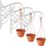 Set van driete sierlijke bloempothangers/bloempot haken inclusief hangende bloempotten terracotta 1,2 liter - Tuindecoratie - Wit