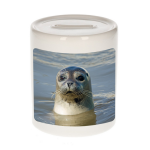 Bellatio Decorations Dieren grijze zeehond foto spaarpot 9 cm jongens en meisjes - Cadeau spaarpotten grijze zeehond zeehonden liefhebber