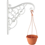 1x Stukste Akant sierlijke bloempothangers/bloempot haak met terracotta hangende bloempot - Wit