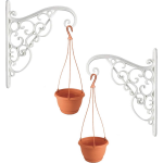 2x Stukste Akant sierlijke bloempothangers/bloempot haak met hangende bloempot terracotta 2 liter - Tuindecoratie - Wit