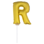 en opblaas letter ballon R op stokje 41 cm - Goud
