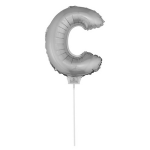Zilveren opblaas letter ballon C op stokje 41 cm - Silver