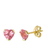 Lucardi 14K geelgouden oorbellen hart roze zirkonia 5mm