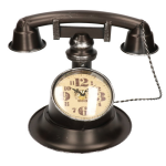 Tafelklok antieke telefoon vorm bruin/ metaal 21 cm - Woondecoratie/woonaccessoires - Klokken - Tafelklokken - Metalen staande klokken - Zwart