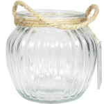 Bela Arte Glazen ronde windlicht Ribbel 2 liter met touw hengsel/handvat 15 x 14,5 cm - 2000 ml - Kaarsen/Waxinelicht