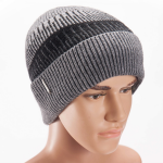 Lichtgrijze/zwarte gebreide beanie muts voor volwassenen - Winterkleding accessoires - Warme mutsen voor dames/heren - Grijs