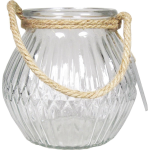 Bela Arte Glazen ronde windlicht Crystal 2,5 liter met touw hengsel/handvat 16 x 14,5 cm - 2500 ml - Kaarsen - Waxinelichtjes.