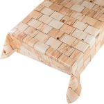 Buiten tafelkleed/tafelzeil naturel houten blokken print 140 x 175 cm rechthoekig - Tuintafelkleed tafeldecoratie - Tafelkleden/tafelzeilen - Bruin