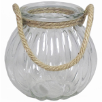 Bela Arte Glazen ronde windlicht 2 liter met touw hengsel/handvat 14,5 x 14,5 cm - 2000 ml - Kaarsen - Waxinelichtjes.