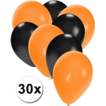 30x ballonnen oranje en zwart - 27 cm - oranje / zwarte versiering