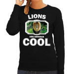 Bellatio Decorations Dieren leeuwen sweater dames - lions are serious cool trui - cadeau sweater leeuw/ leeuwen liefhebber - Zwart