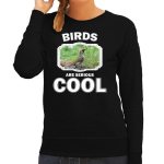 Bellatio Decorations Dieren vogels sweater dames - birds are serious cool trui - cadeau sweater groene specht/ vogels liefhebber - Zwart