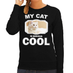 Bellatio Decorations Witte kat katten trui / sweater my cat is serious cool - dames - katten / poezen liefhebber cadeau sweaters - Zwart