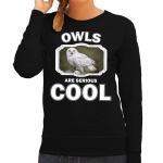 Bellatio Decorations Dieren uilen sweater dames - owls are serious cool trui - cadeau sweater sneeuwuil/ uilen liefhebber - Zwart