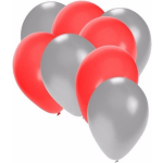 30x ballonnen - 27 cm zilver / rode versiering