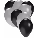 30x ballonnen zwart en zilver - Silver