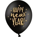 24x Happy New Year ballonnen met ster 30 cm - Oud en Nieuw thema versiering - Zwart