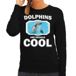 Bellatio Decorations Dieren dolfijnen sweater dames - dolphins are serious cool trui - cadeau sweater dolfijn/ dolfijnen liefhebber - Zwart