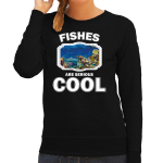 Bellatio Decorations Dieren vissen sweater dames - fishes are serious cool trui - cadeau sweater vis/ vissen liefhebber - Zwart