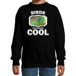 Bellatio Decorations Dieren vogels sweater kinderen - birds are serious cool trui jongens/ meisjes - cadeau kolibrie vogel vliegend/ vogels liefhebber - Zwart