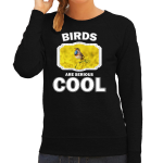 Bellatio Decorations Dieren vogels sweater dames - birds are serious cool trui - cadeau sweater blauwborst vogel/ vogels liefhebber - Zwart