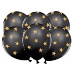 e ballonnen met gouden sterren - 12 st- kerst / oud en nieuw versiering - Zwart