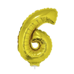 en opblaas cijfer ballon 6 op stokje 41 cm - Goud